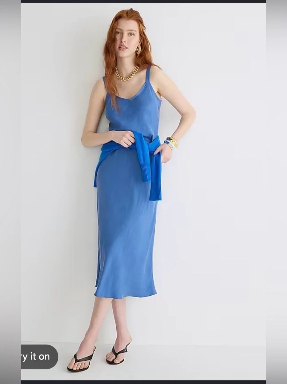 J.Crew Gwyneth Cupro-blend Slip Midi Dress Blue , size 12